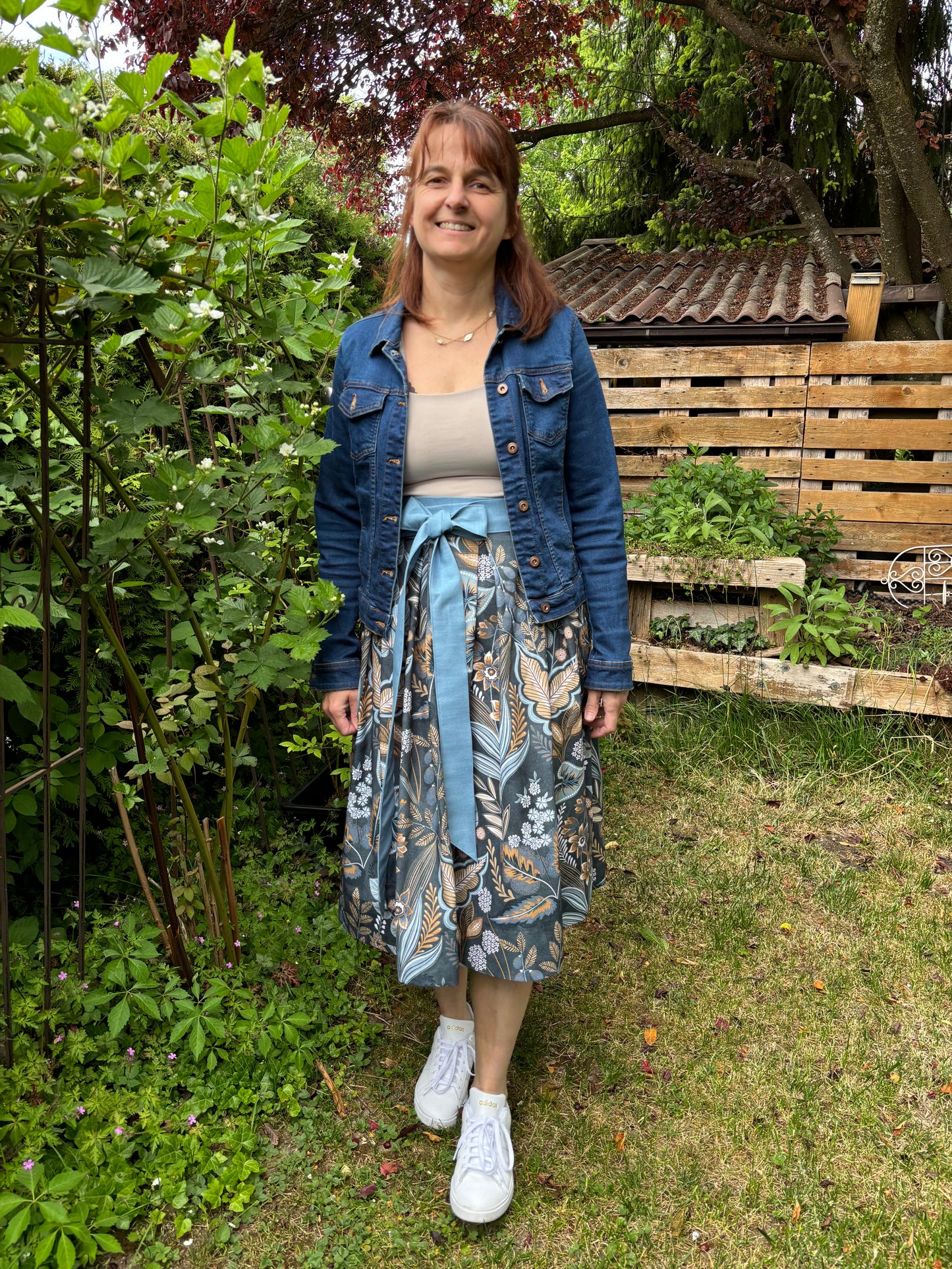Damen Wickelrock Blättercanvas Jeans