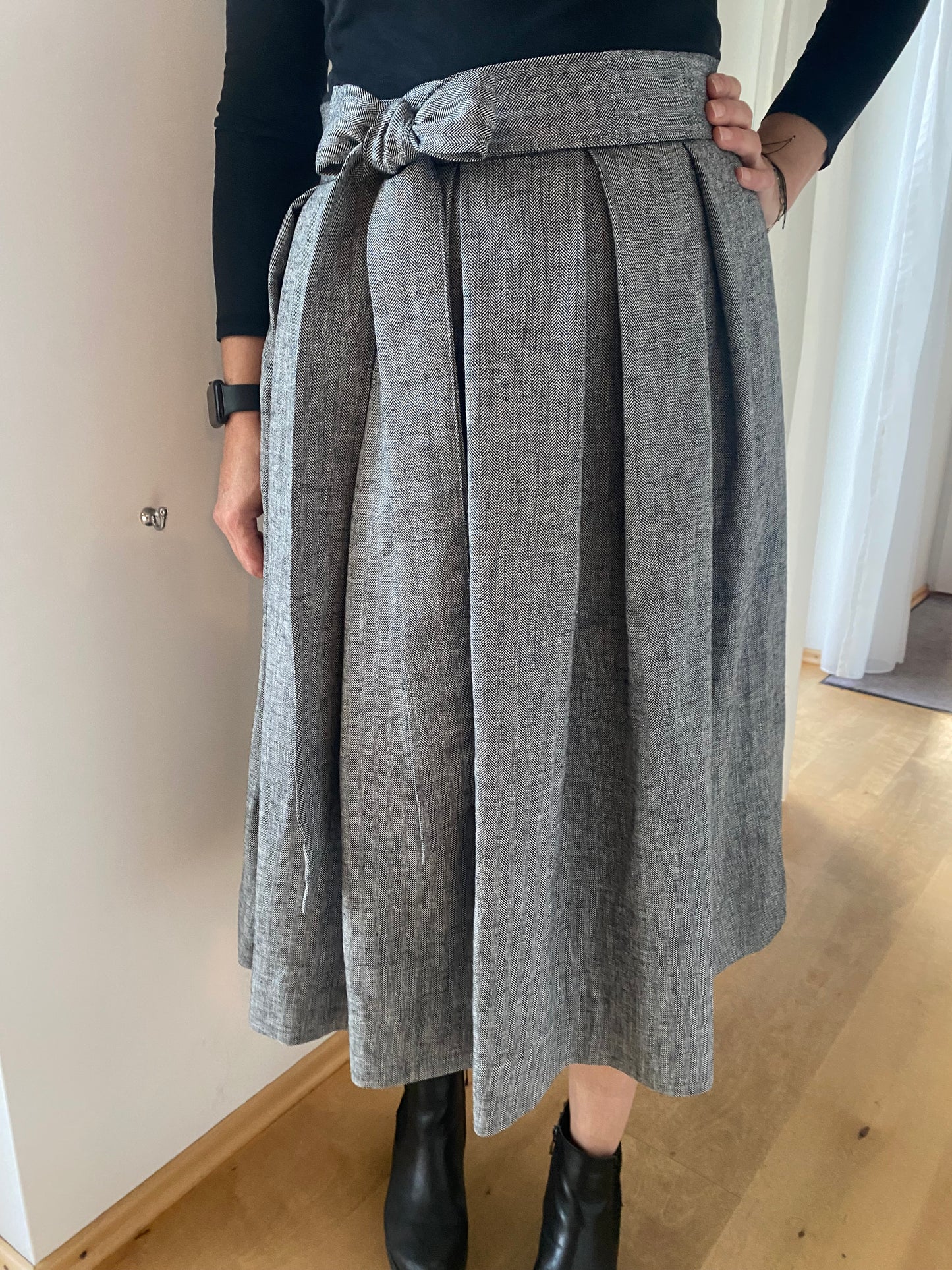 Damen Wickelrock Grau Halbleinen