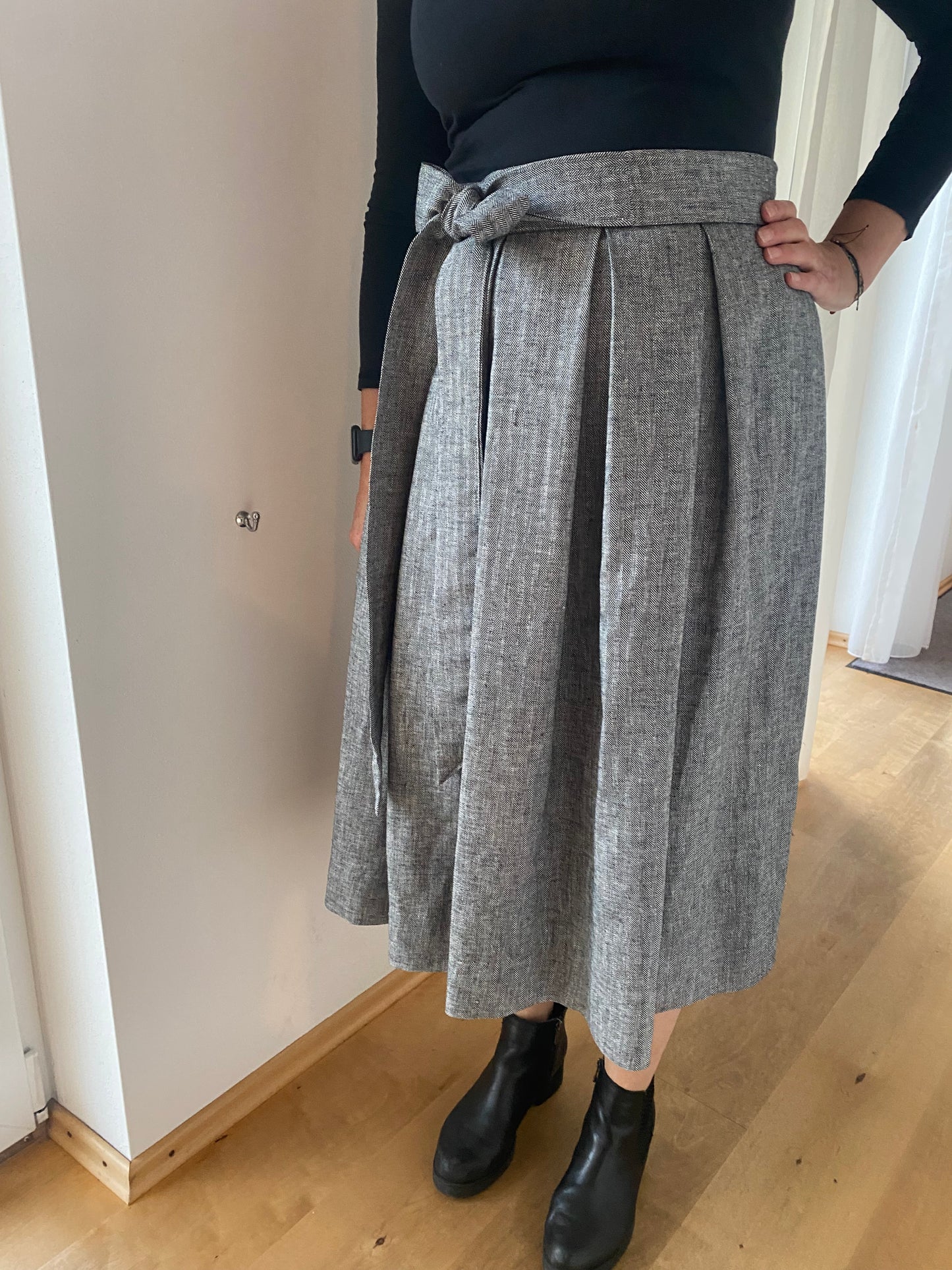 Damen Wickelrock Grau Halbleinen