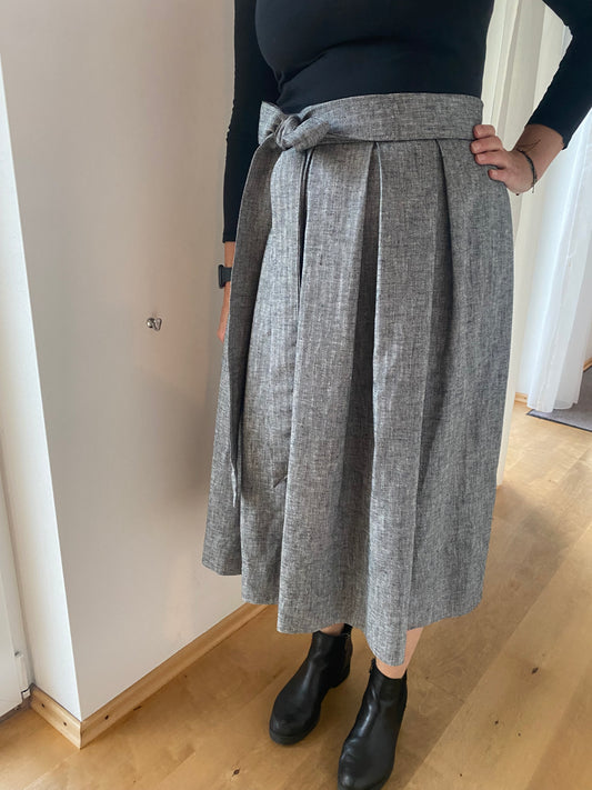 Damen Wickelrock Grau Halbleinen