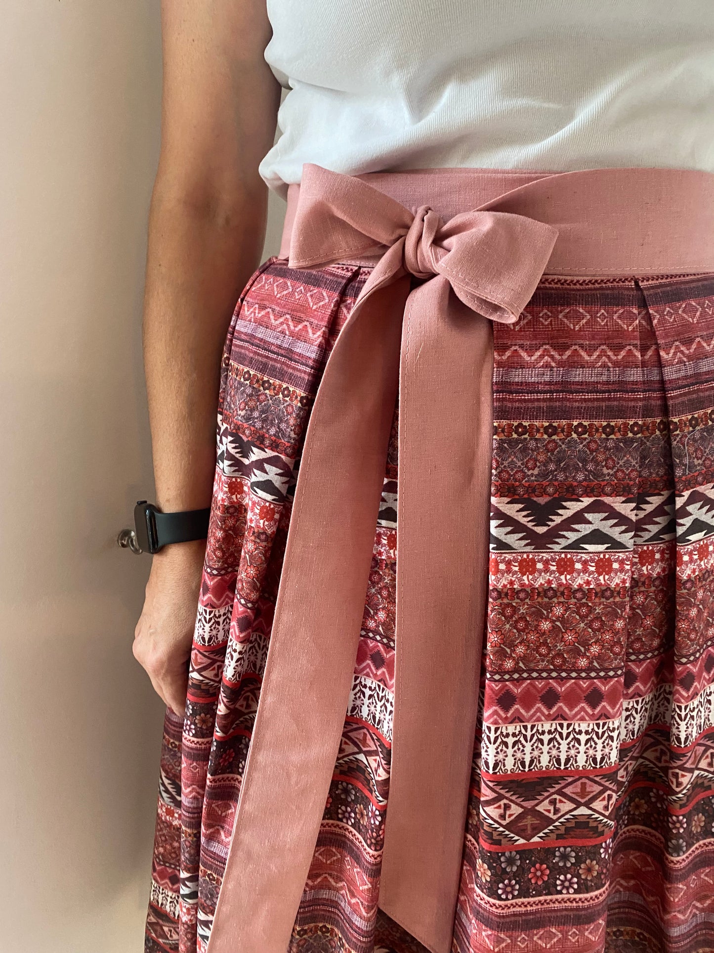 Damen Wickelrock Bordeaux/Rosa