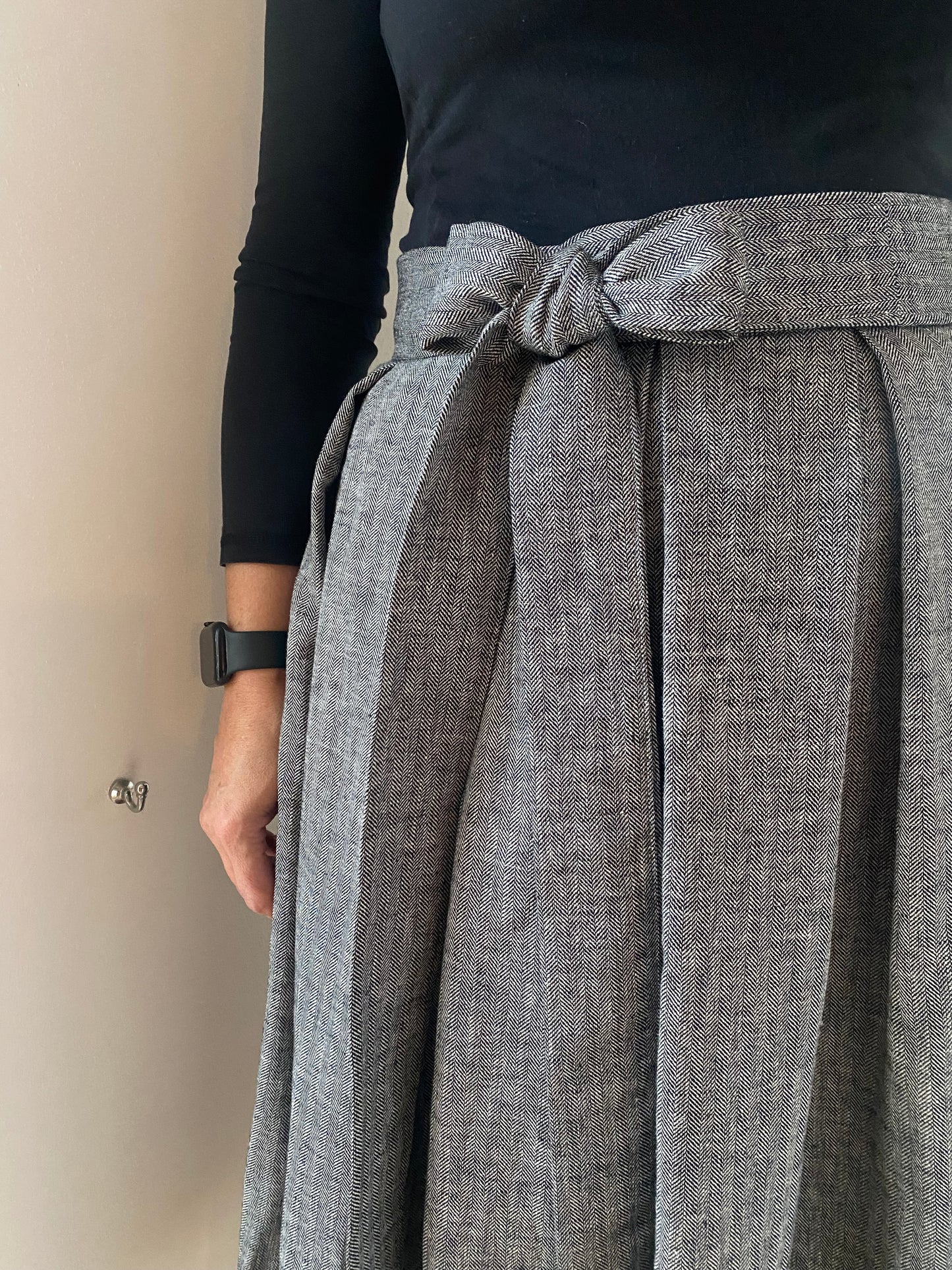 Damen Wickelrock Grau Halbleinen