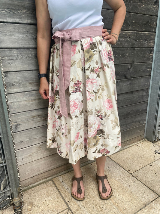 Damen Wickelrock Blumencanvas creme/rose