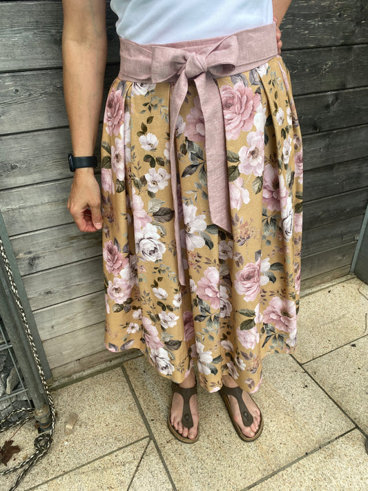Damen Wickelrock Blumencanvas gelb/rose