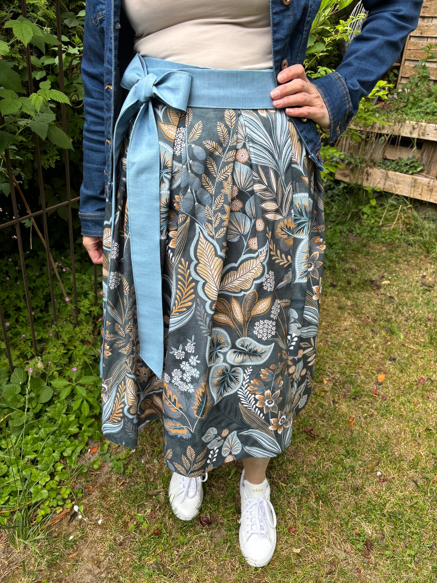 Damen Wickelrock Blättercanvas Jeans