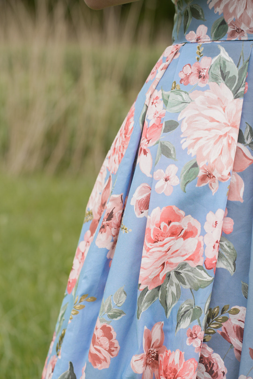 Damen Wickelrock Hellblau Blumen Lang