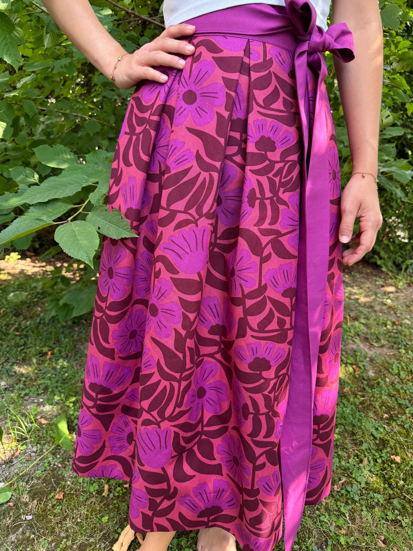 Damen Wickelrock Blumencanvas pink