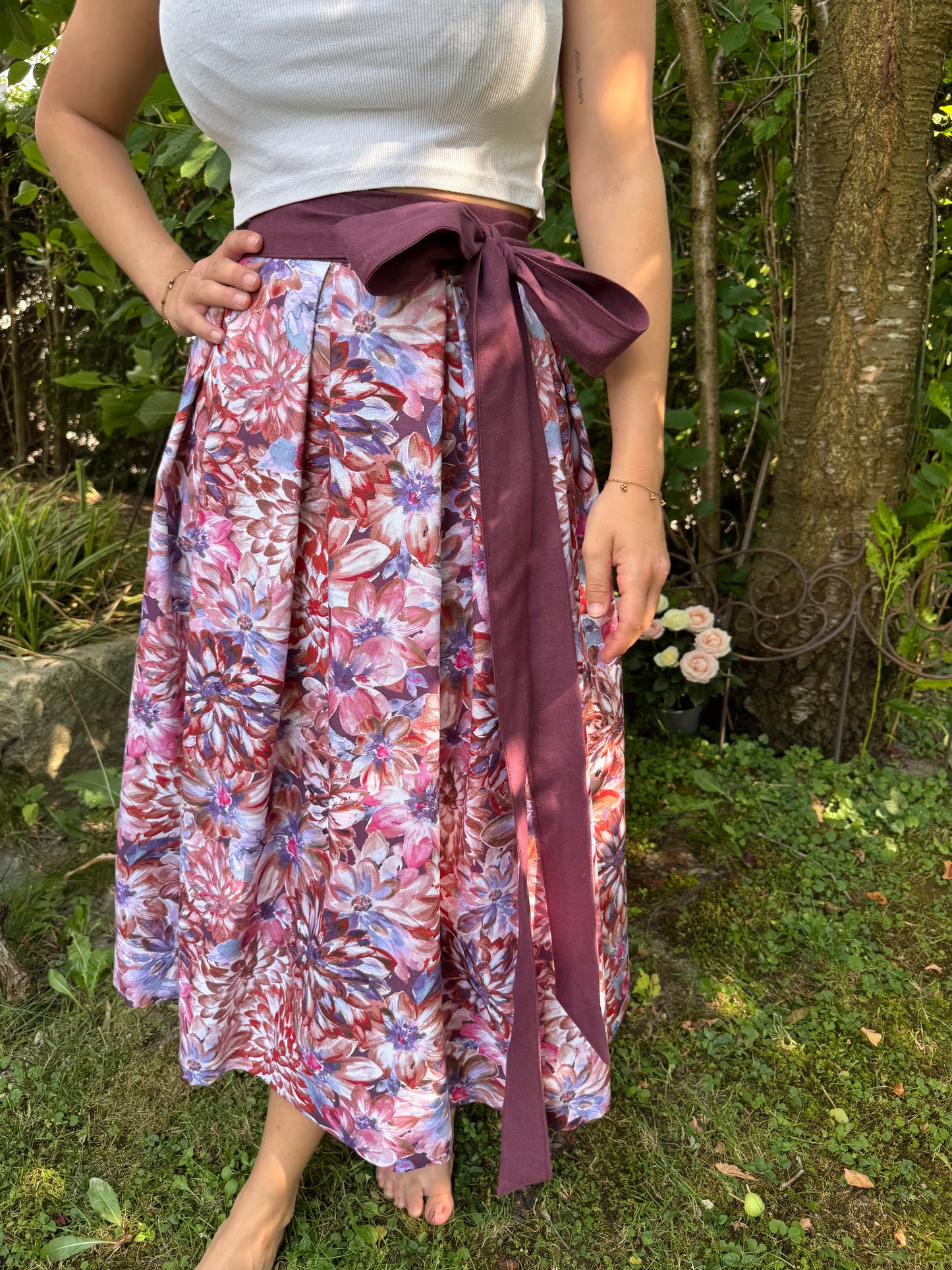 Damen Wickelrock Blumencanvas Dahlien