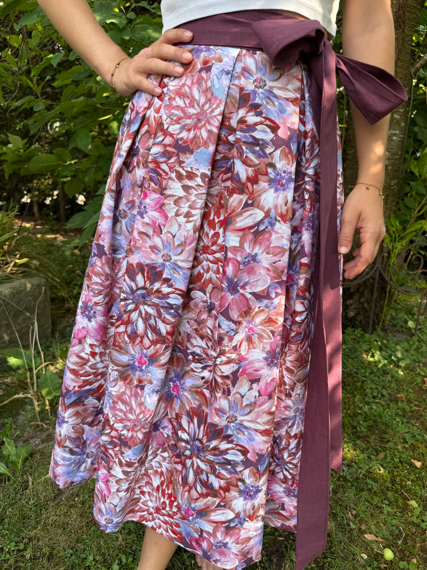 Damen Wickelrock Blumencanvas Dahlien